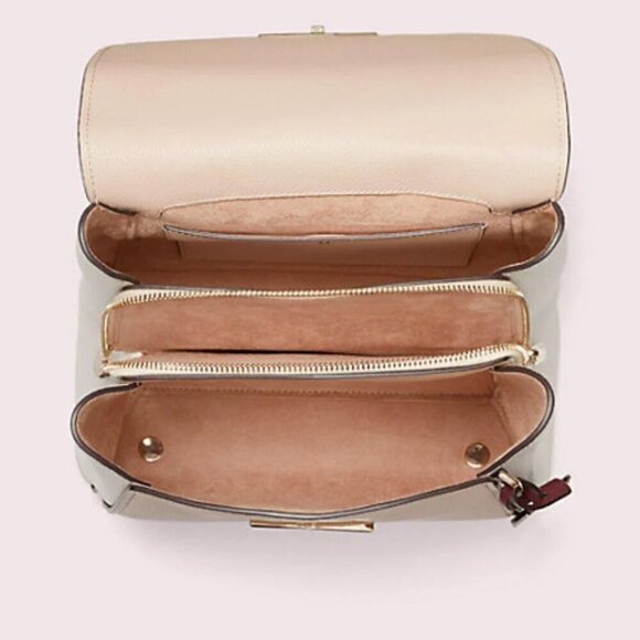 Kate Spade Grace Backpack Medium Beige Leather Pushlock Adjustable Colorblock - Picture 4 of 10